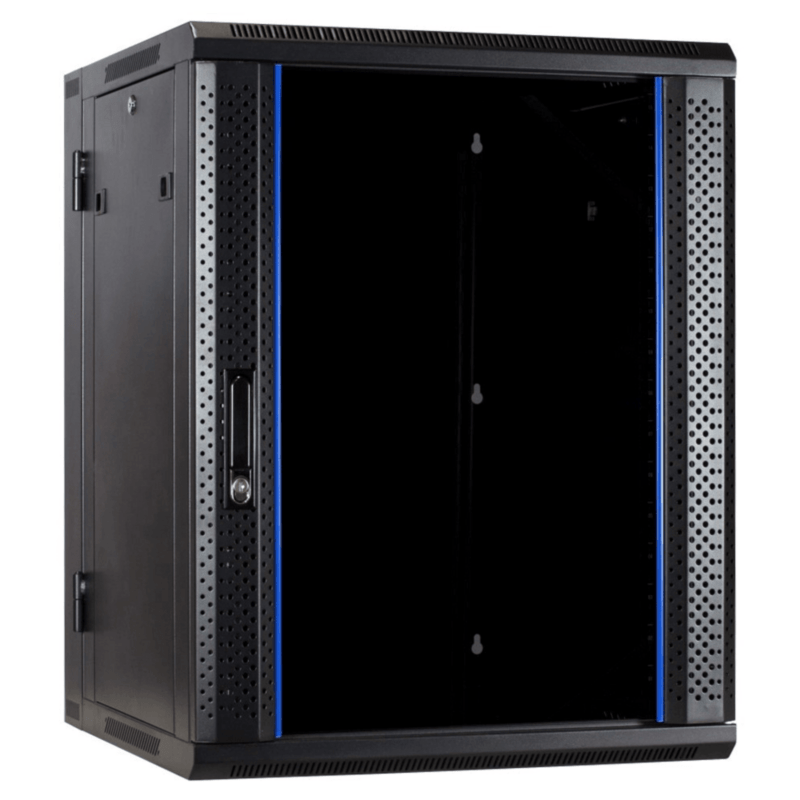 18U wandkast (kantelbaar) met glazen deur 600x600x900mm (BxDxH)