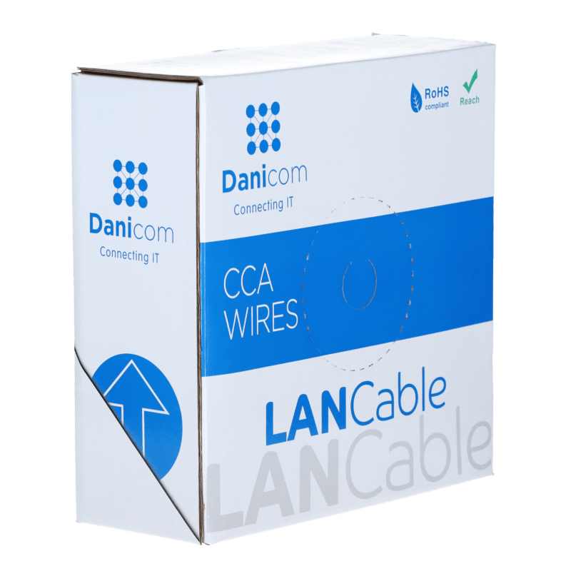 CAT5e FTP 100m buitenkabel op rol stug zwart CCA